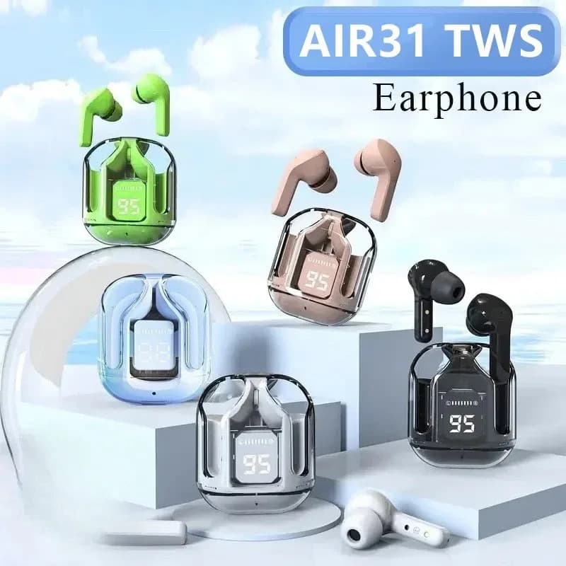 Fones de Ouvido Bluetooth Sem Fio T2, Fones de Ouvido Transparentes HiFi com LED, Visor Digital de Energia, Som Estéreo,