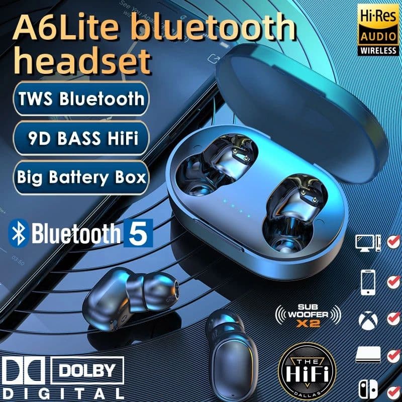 Fones de ouvido A6S TWS Fones de ouvido sem fio Bluetooth com redução de ruído, qualidade superior, fones de ouvido