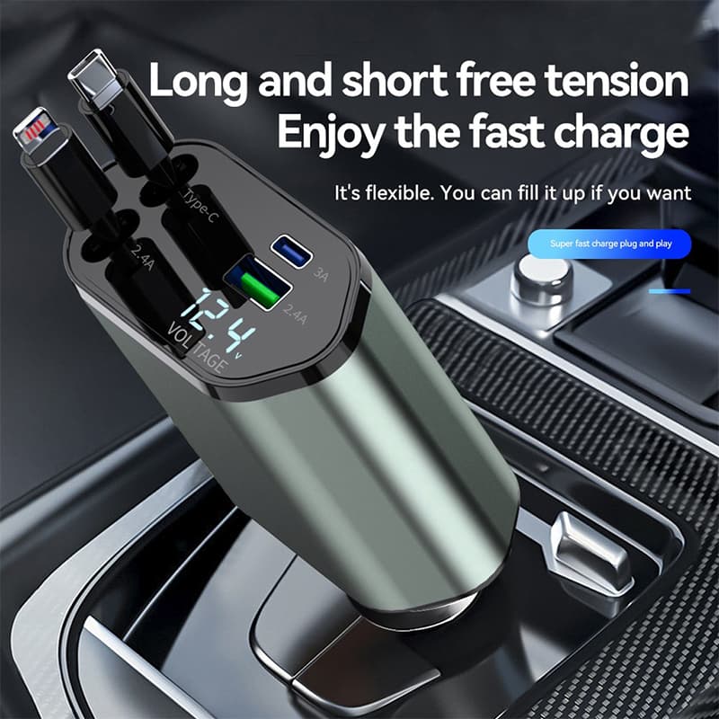 Carregador Rápido Retrátil Para Carro 4 Em 1 Cabo De Telefone Flexível