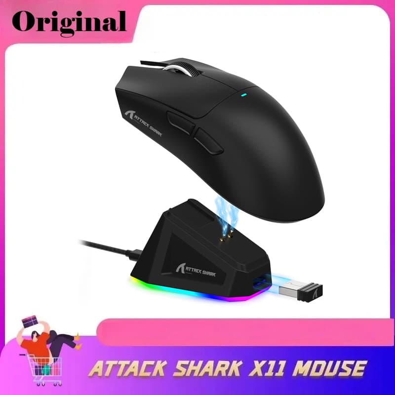 Mouse Gaming Sem Fio Tri-Modo ATTACK SHARK X11 Mouse Gamer Ultraleve Para Presente