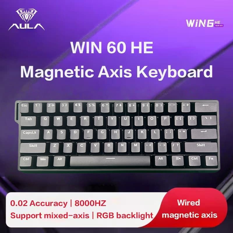  Teclado Mecânico Magnético do Eixo com Fio Preto AULA Win 60HE, Personalização DIY, para Jogos FPS, RGB