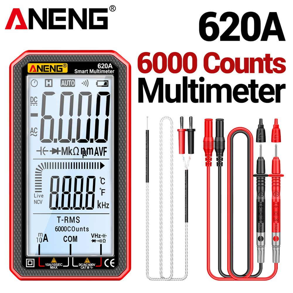 Único Multímetro Digital Inteligente Ultrafino ANENG 620A , 6000 Contagens True RMS Auto Variando Capacitância AC/DC NCV