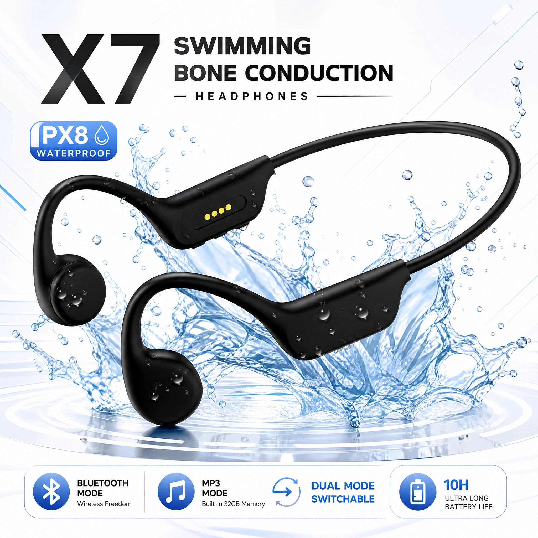 SPRISE X7 Fones de Ouvido, Fones de Ouvido, Fones de Ouvido Bluetooth Sem Fio de Condução Óssea, IPX8 À Prova D'água,