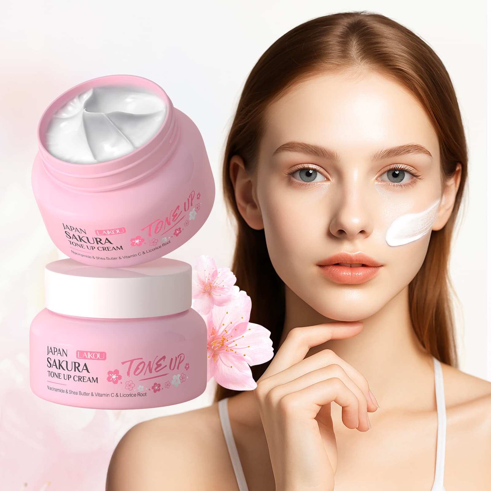 LAIKOU Creme Clareador Hidratante Facial 2 Frascos Pacote Econômico Sakura Glow VC Creme BB Cobre Manchas Anti-Idade Kit
