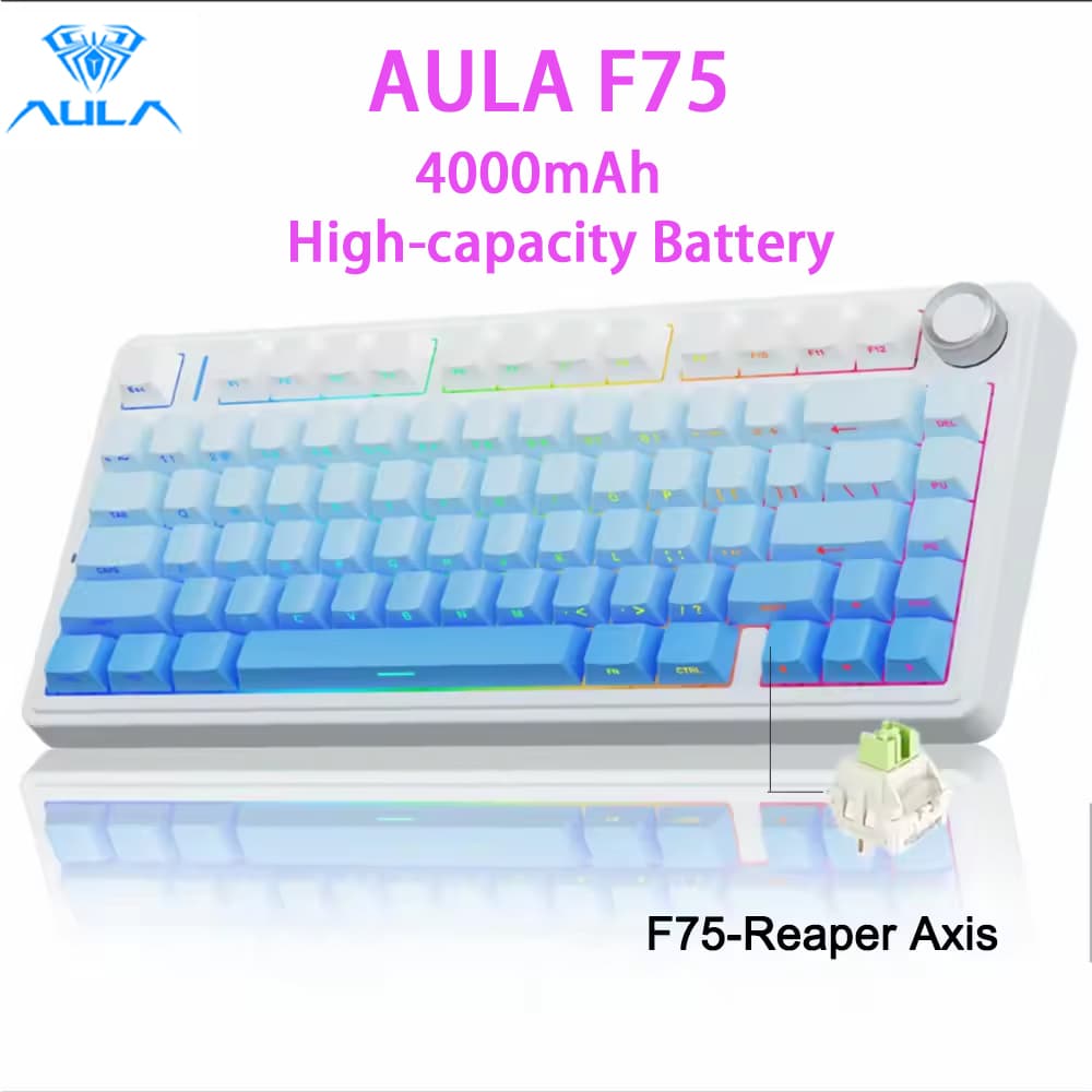Teclado Mecânico para Jogos Aula F75 Mini Teclado Bluetooth Sem Fio com Botão RGB