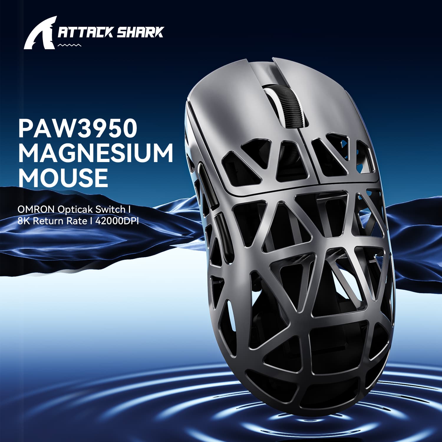 Mouse Gamer Attack Shark R2 Tri-modo PAW3950 42000DPI Taxa de Polling Sem Fio 8KHz Tipo-C