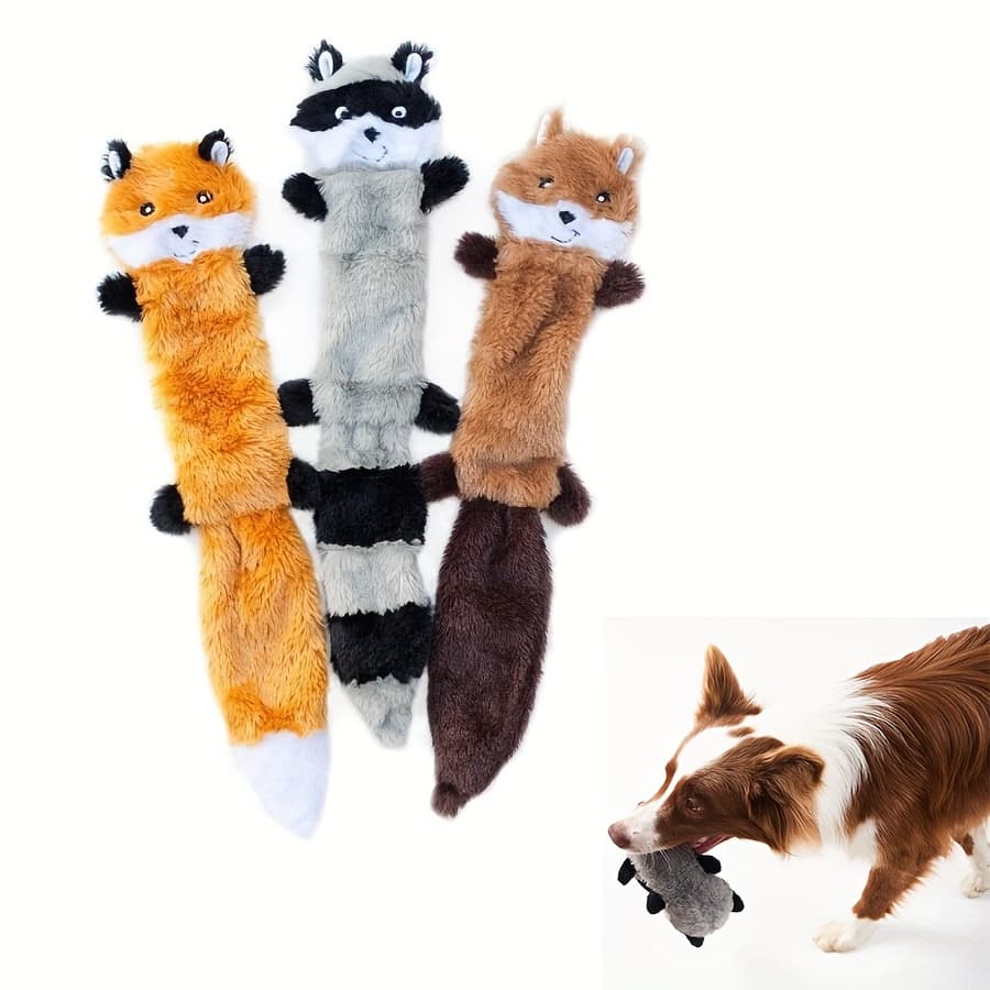 Raposas, Guaxinins e Esquilos - brinquedos de cachorro que não são preenchidos, brinquedos para mastigar para raças
