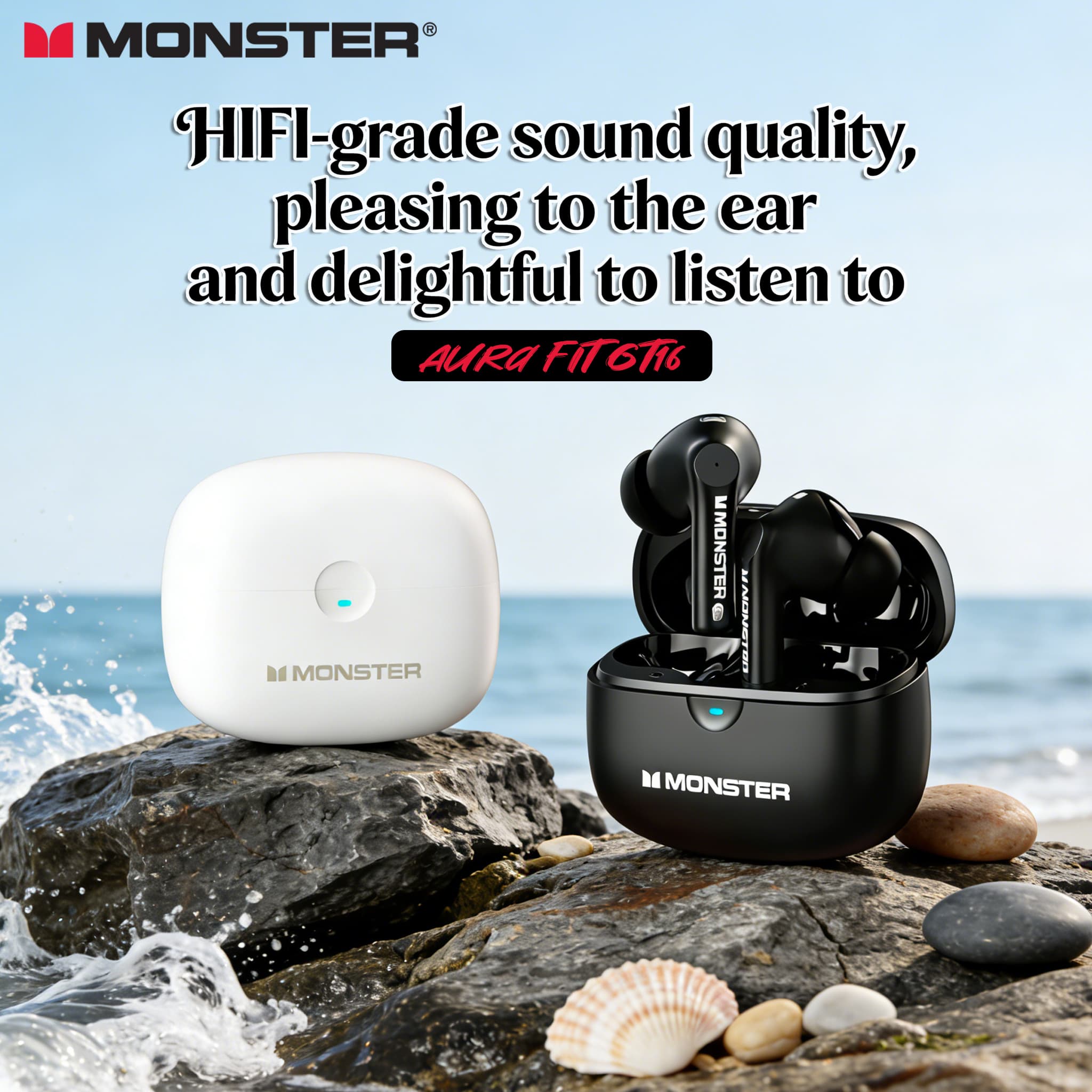 Fones de ouvido Monster GT16 em ouvido, fones de ouvido Bluetooth, som HiFi, bateria de longa duração, fones com baixa