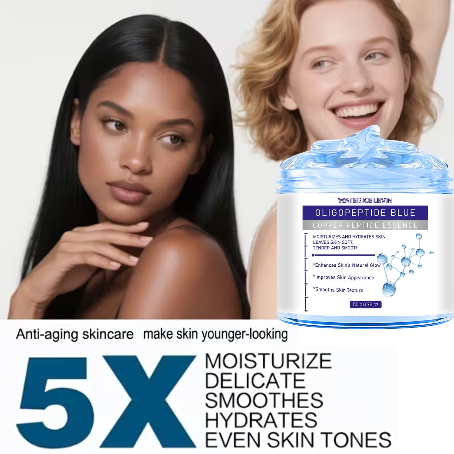 Creme de Essência de Peptídeos de Cobre Azul Levin Oligopeptídeo de Água e Gelo 50 g - Reparação Anti-Idade, Hidratação