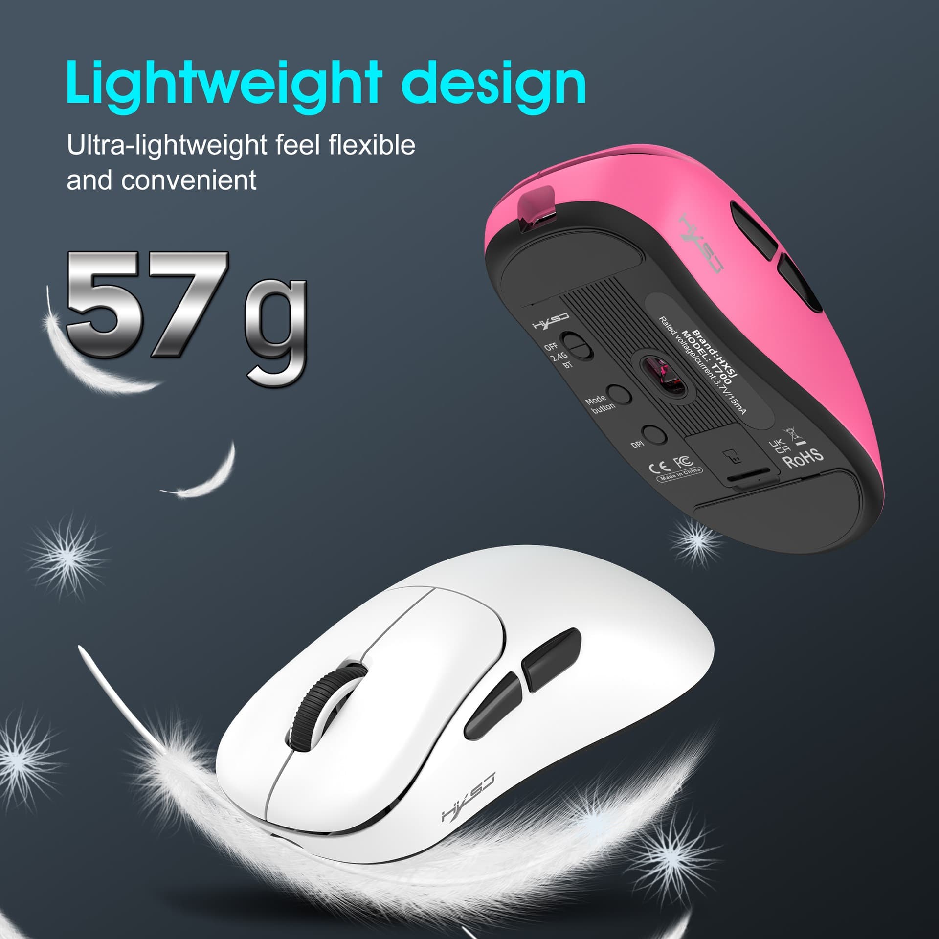 HXSJ-348 Mouse Gamer Sem Fio Bluetooth BT5.3 Leve Ajustável 10000 DPI com Suporte para PC e Notebook