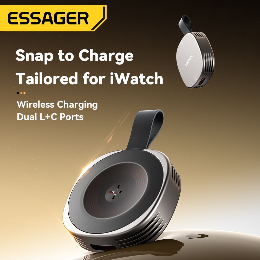  Essager Carregador Magnético Sem Fio para Apple Watch 8 7 6 5 4 3 2 SE Carregador Magnético Rápido USB Tipo C Portátil