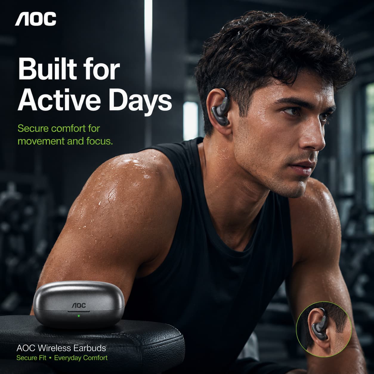 AOC ACD4614 Fones de Ouvido com Clipe, Fones Bluetooth Abertos, Som HiFi, Sem Vazamento, Leves, Fones de Ouvido, Estojo