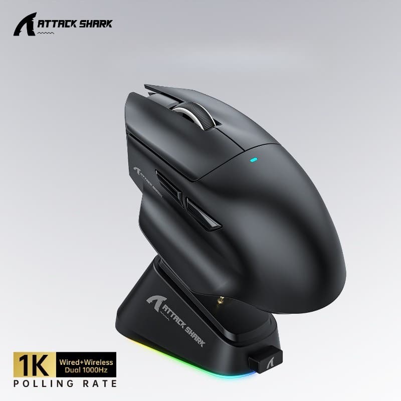 Mouse Gaming Sem Fio Tri-Modo ATTACK SHARK V6 Sensor PAW3311 25000 DPI Ultra Leve 2.4G Bluetooth Com Fio