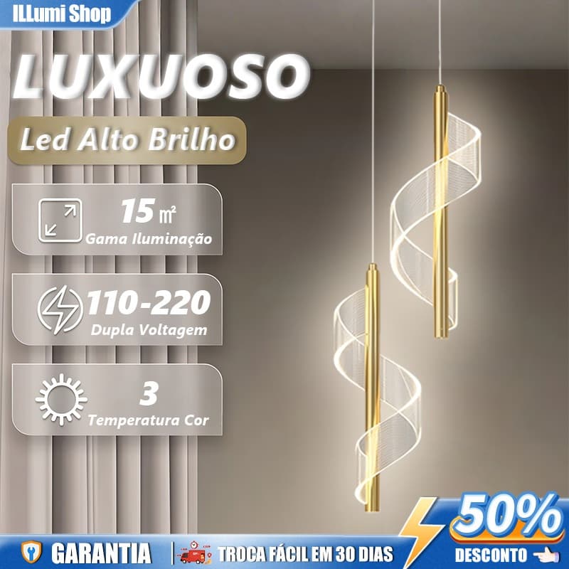 Luminária Pendente LED Moderna Dourada, Luminária de Teto 3 em 1 para Decoração de Sala de Estar e Quarto