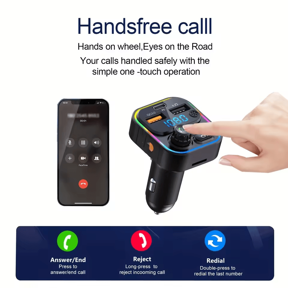 Transmissor Bluetooth FM para Carro/Carregador Veicular com Display Digital/Adaptador Carregador Rápido FM/Acessórios