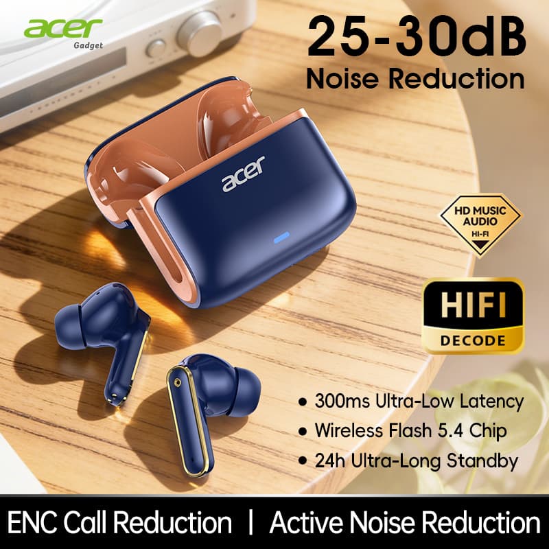 Fones de ouvido Acer OHR637 tipo C, sem fio, fones de ouvido Bluetooth com microfone, fones de ouvido com chip Bluetrum