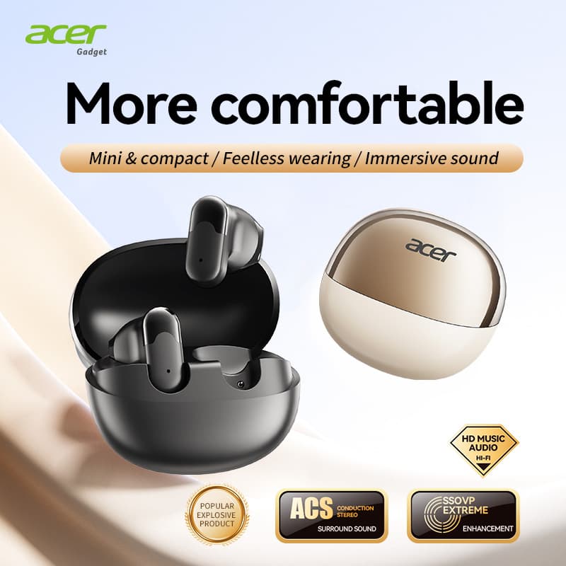 Fone de Ouvido Sem Fio Bluetooth Acer OHR628 Intra-Auricular, Fones de Ouvido com Earbuds, Fone de Ouvido TWS Estéreo