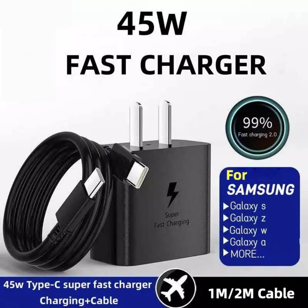  Super Kit Carregador Super Rápido 45W com Cabo de Carregamento Rápido USB-C de 1/2M para Samsung S20/21/22