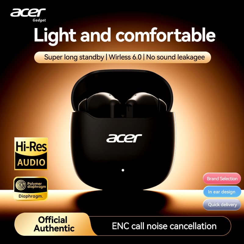 Fones de ouvido Acer OHR617: fone de ouvido, fone intra-auricular, Bluetooth, sem fio, tipo C, headset com microfone,