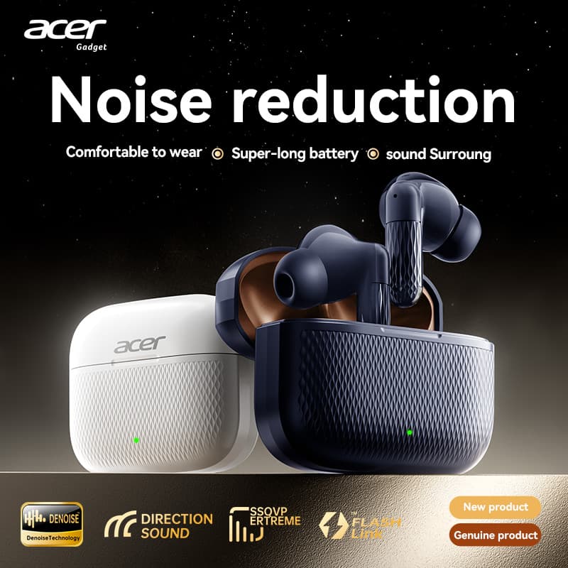 Fones de Ouvido Acer OHR636, Fones Bluetooth Sem Fio, Fones de Ouvido com Microfone, Estéreo TWS, Fone Tipo-C para