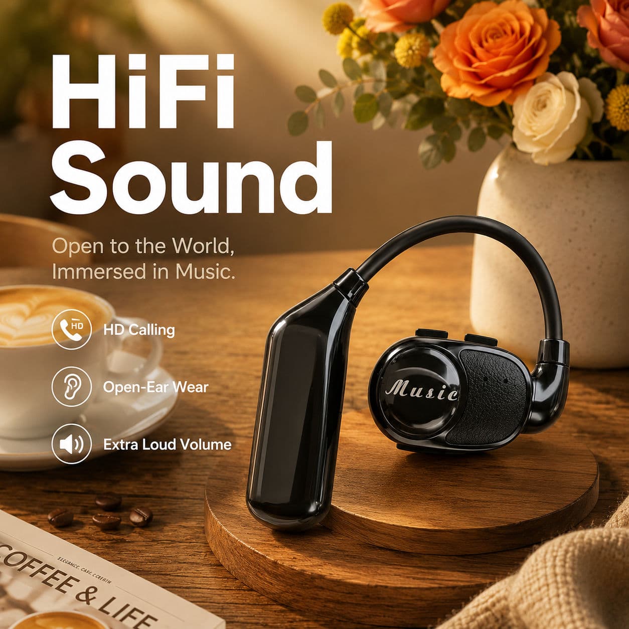 V3 Fones De Ouvido Abertos Bluetooth Sem Fio Para Jogos Fone Único Com Cancelamento De Ruído Profundos Som Baixo Estendi