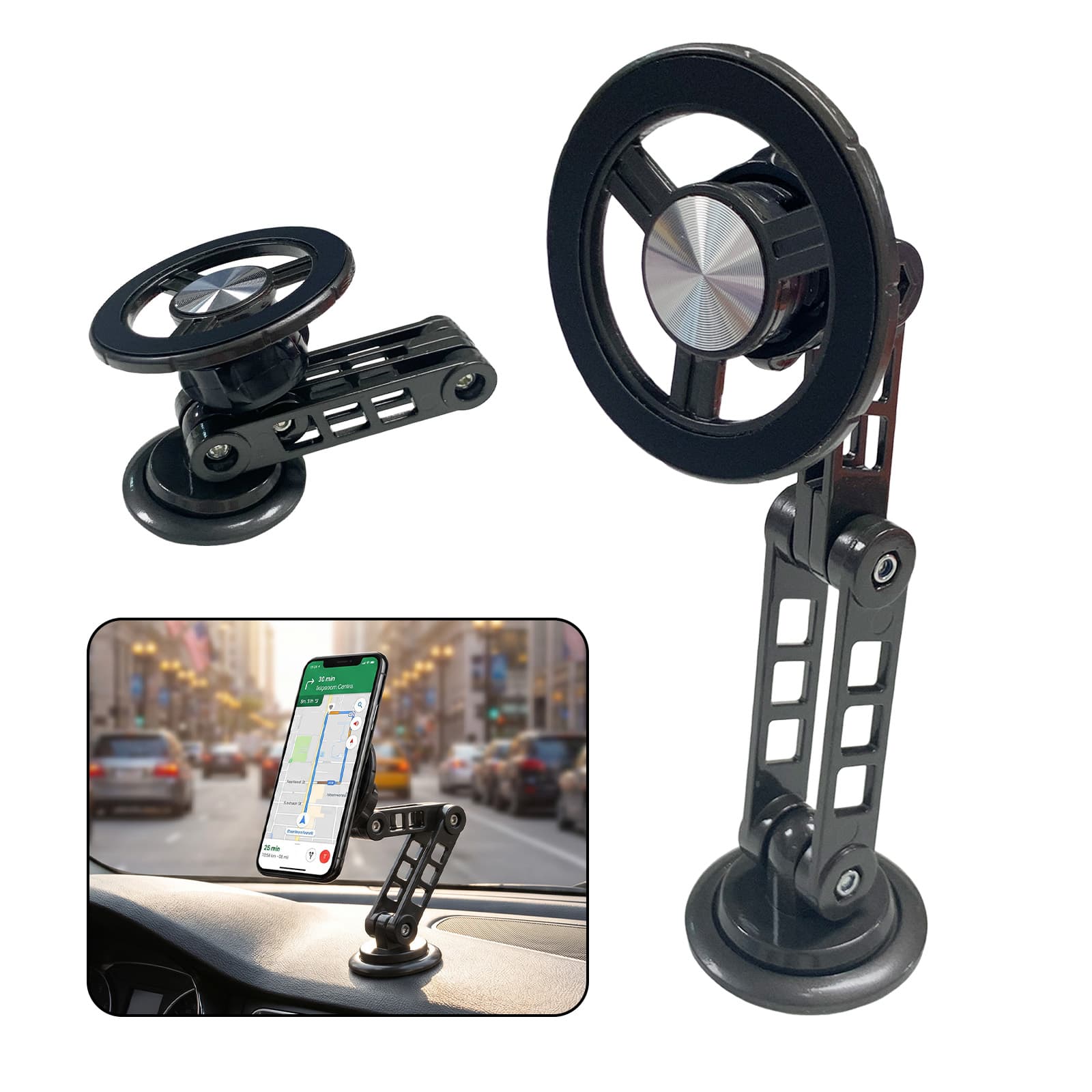 Suporte Magnético de Celular para Carro, Suporte Dobrável de Liga para Painel de Carro, Suporte Magnético para
