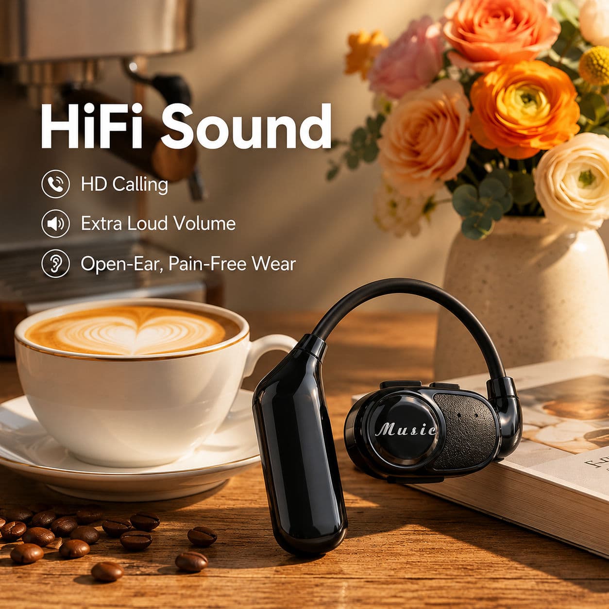 Fones de Ouvido V3, Bluetooth Sem Fio, Fones de Ouvido Gamer, Fone de Ouvido Aberto de Uma Só Orelha, Fones de Ouvido