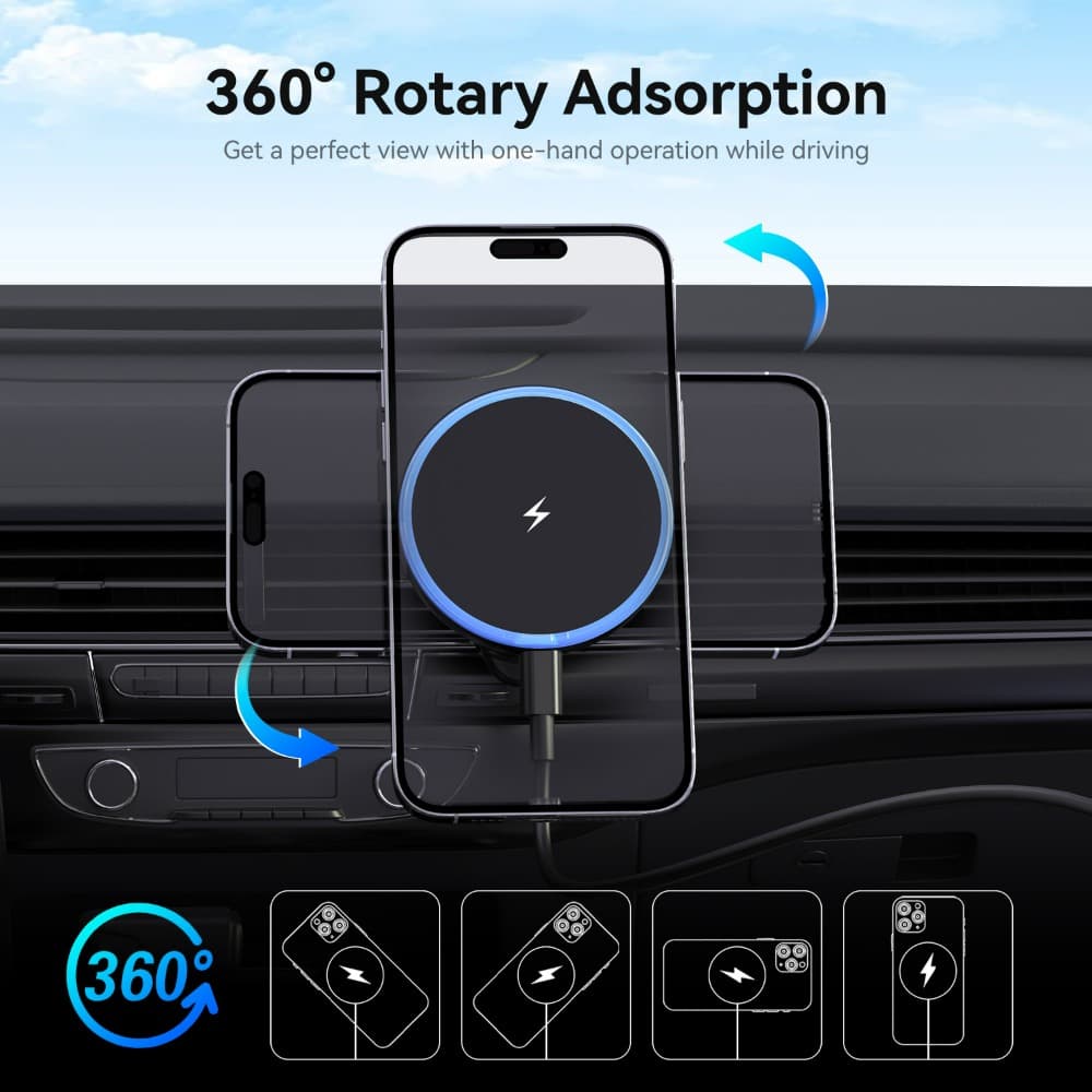 Suporte Magnético Sem Fio para Carro de 25W para Saída de Ar, Compatível com iPhone
