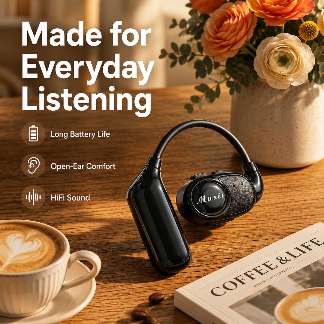 V3 Fones De Ouvido Sem Fio De Orelha Aberta Bluetooth Gaming Única Com Cancelamento De Ruído Graves Profundos Bateria De