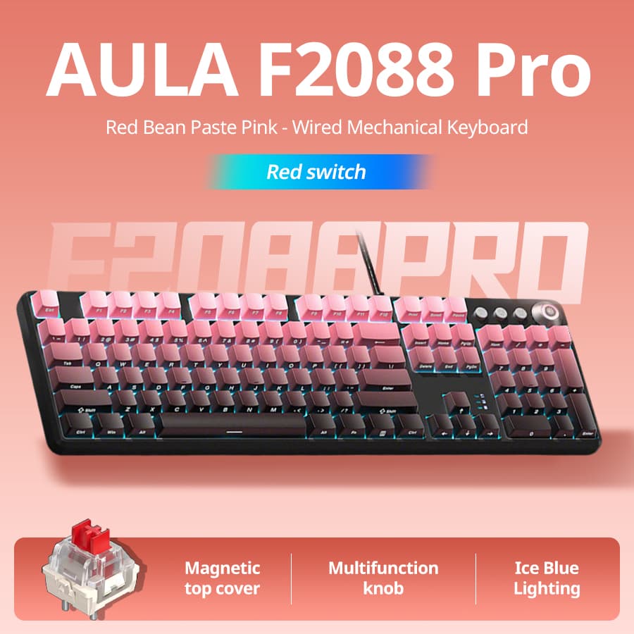 Teclado Mecânico AULA F2088pro – Gravação lateral, colorido gradiente, 108 teclas, switches vermelhos – Teclado para