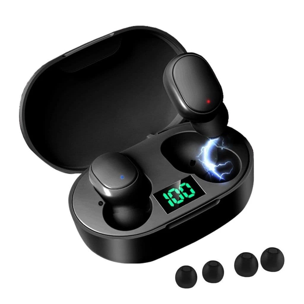  Fones de ouvido sem fio E6S TWS Bluetooth Fone de ouvido com display LED Som estéreo 9D à prova d'água Fone de ouvido