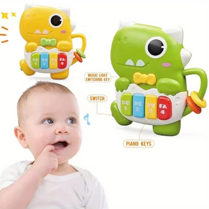 Som e luz de dinossauro infantil, brinquedos eletrônicos de dedo, piano, brinquedos de música educativos de