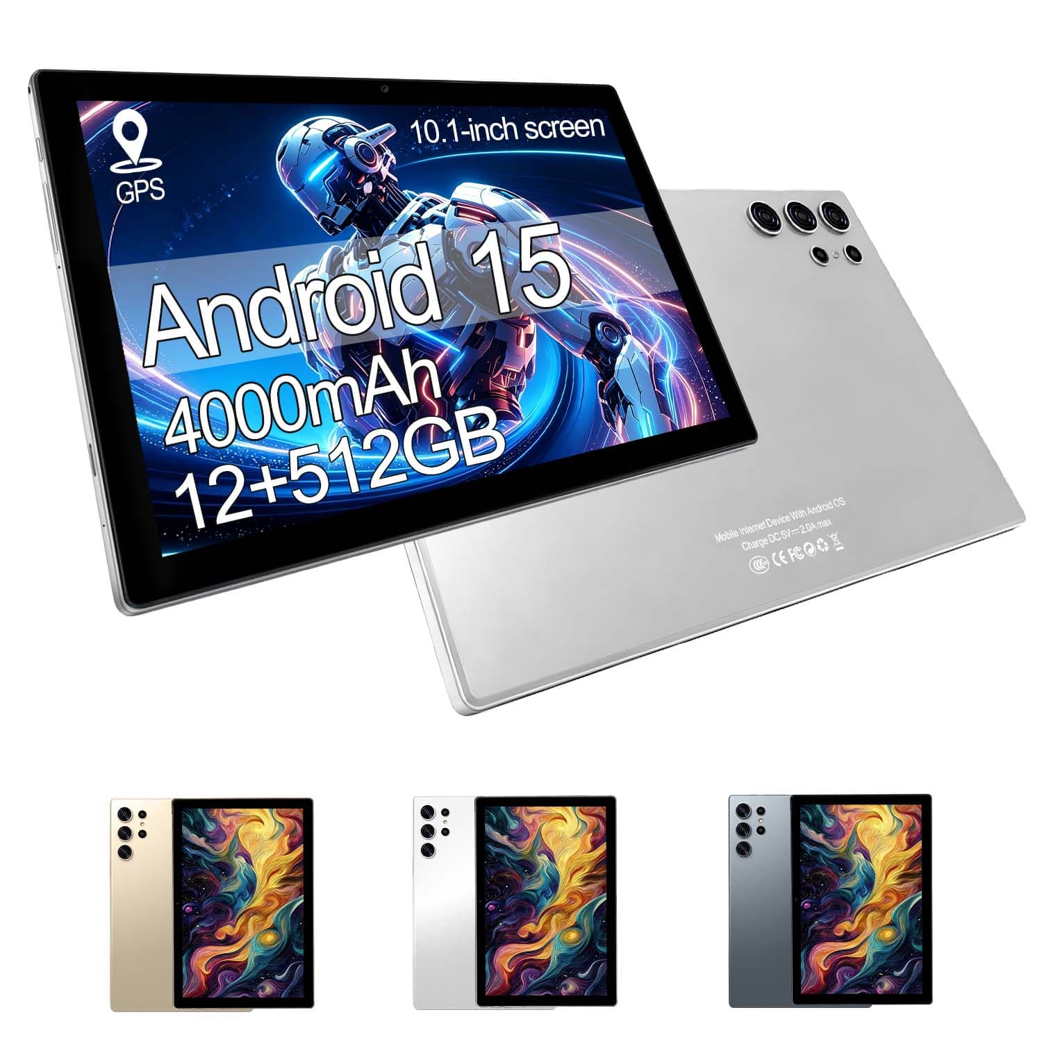 Tablet 10.1 polegadas Android 15 PC Tablet com armazenamento expansível