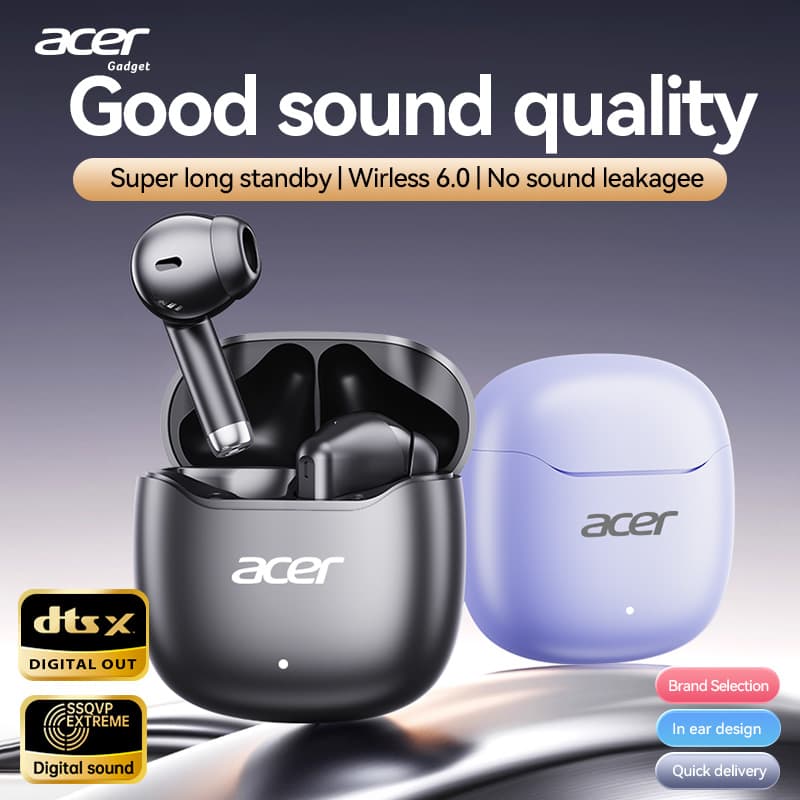 Acer OHR617 Fones De Ouvido Sem Fio Bluetooth Com Microfone Tipo-C Earpods 13mm In-Ear TWS 6.0 ENC Chamada Redução De Ru