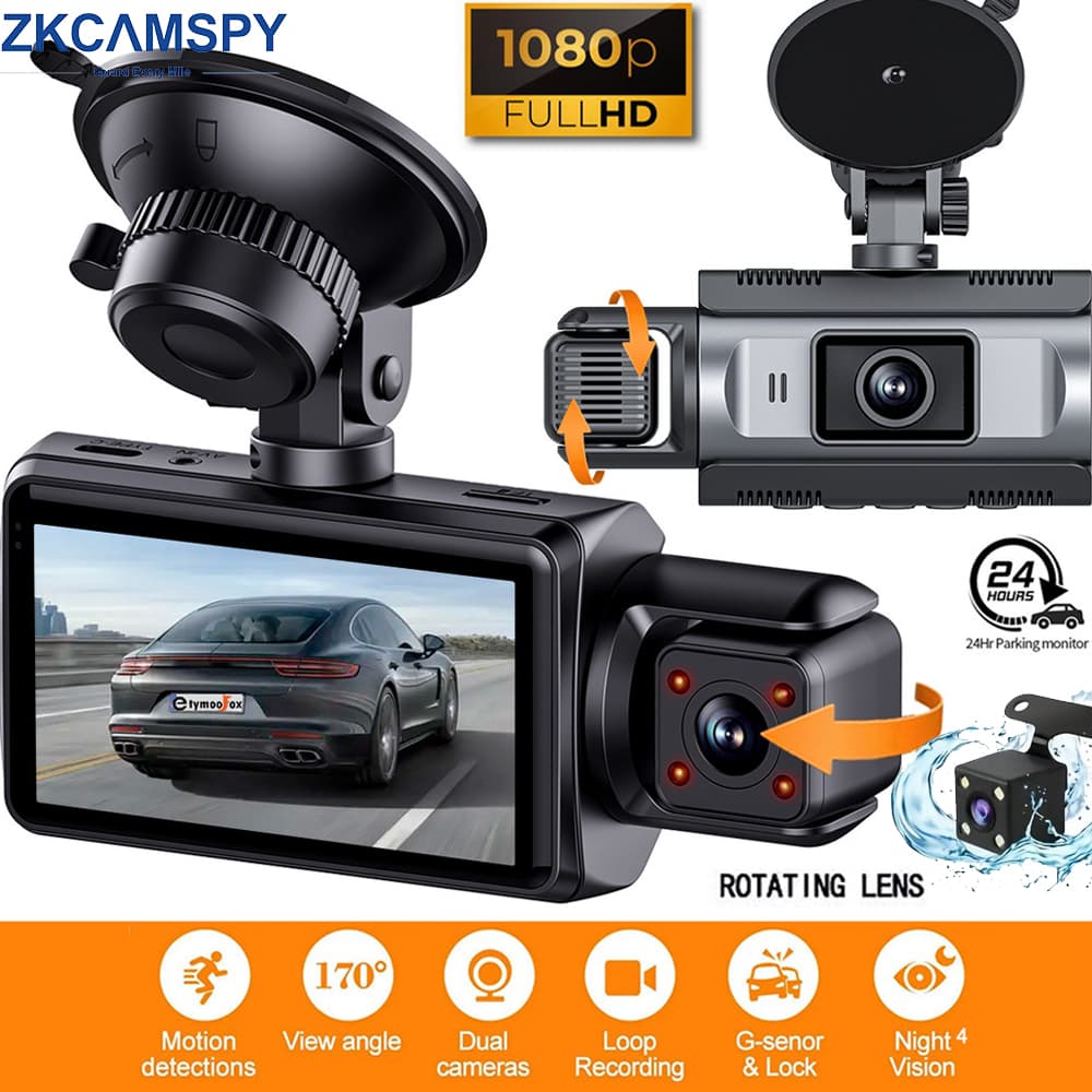 Car Dash Cam 3 Canais 360 Degree1080P Dashcamera Visão Noturna Gravador De Vídeo Traseiro DVR