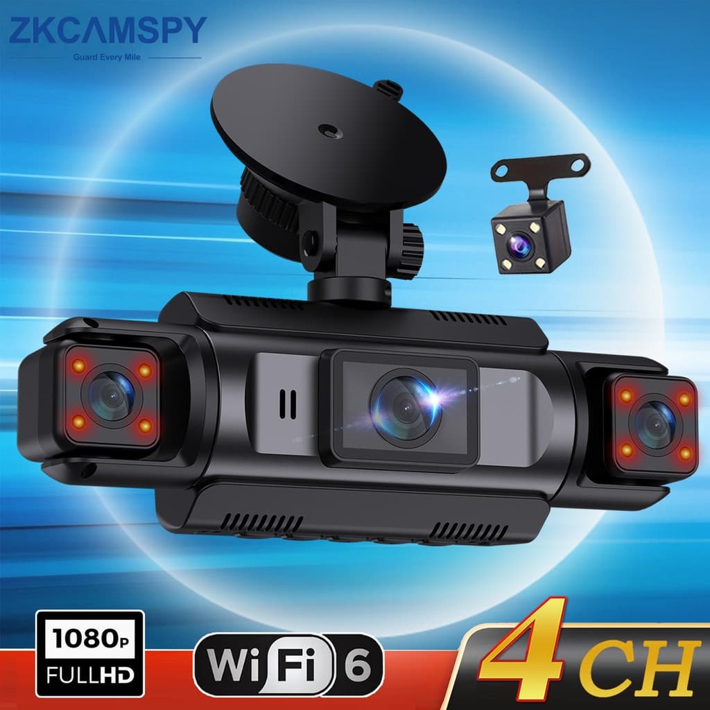 Dash Cam Para Carros WiFi Lente da Câmera 4 Canais (Frontal+Esquerda+Direita+Traseira) *1080P DVR Gravação Contínua