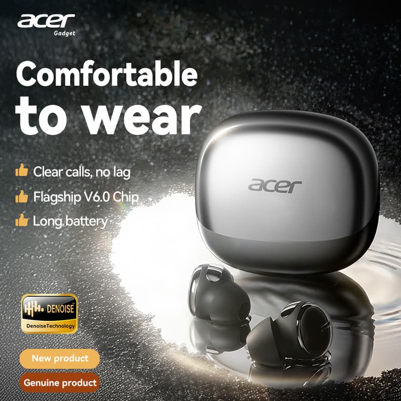 Acer OHR638 Fones De Ouvido Sem Fio Bluetooth Com Microfone Tipo-C Earpods Mini Sleep In-Ear Ruído Branco 8h Reprodução 