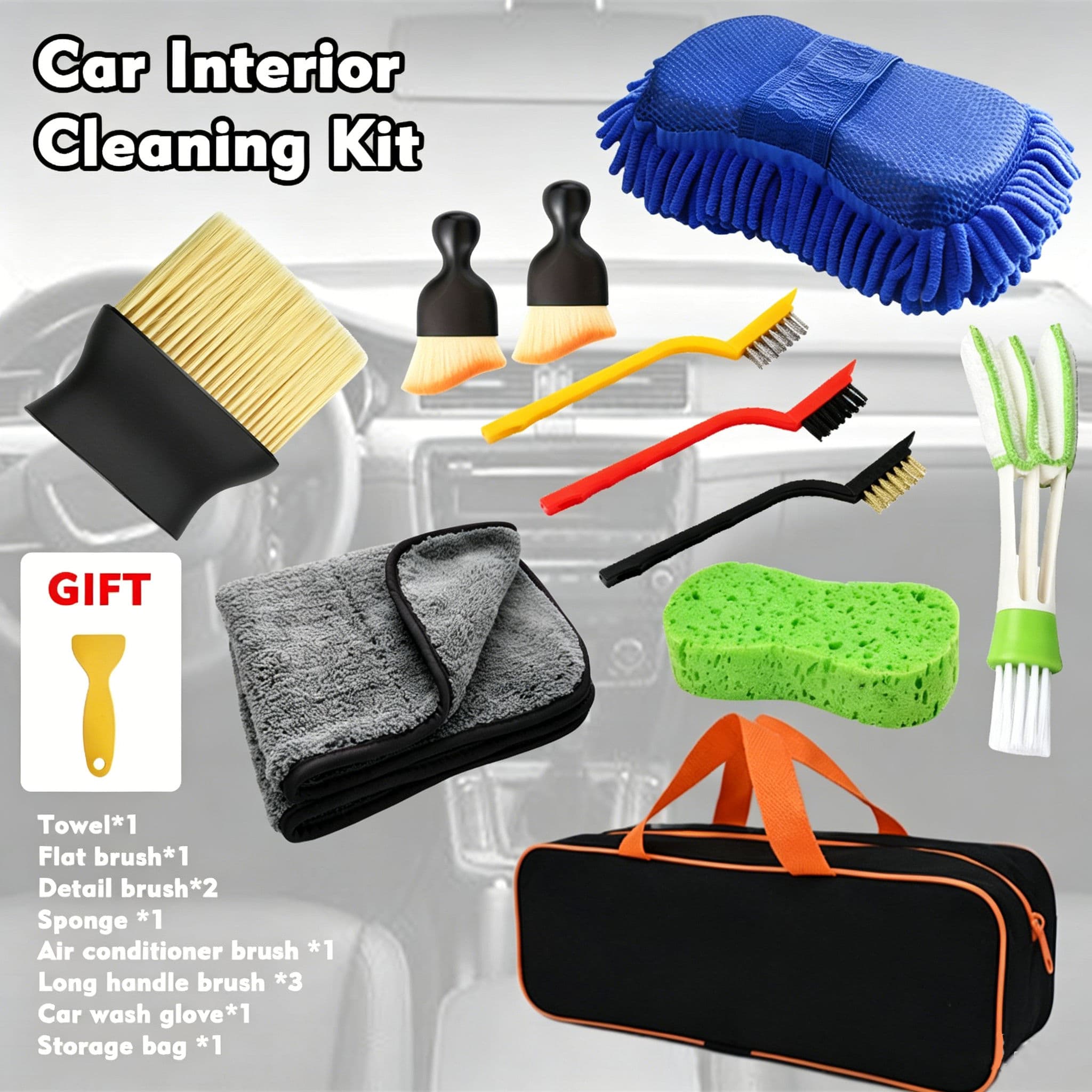  Conjunto de 11 escovas de detalhamento automotivo, escovas para limpeza de saídas de ar condicionado de carro, kit
