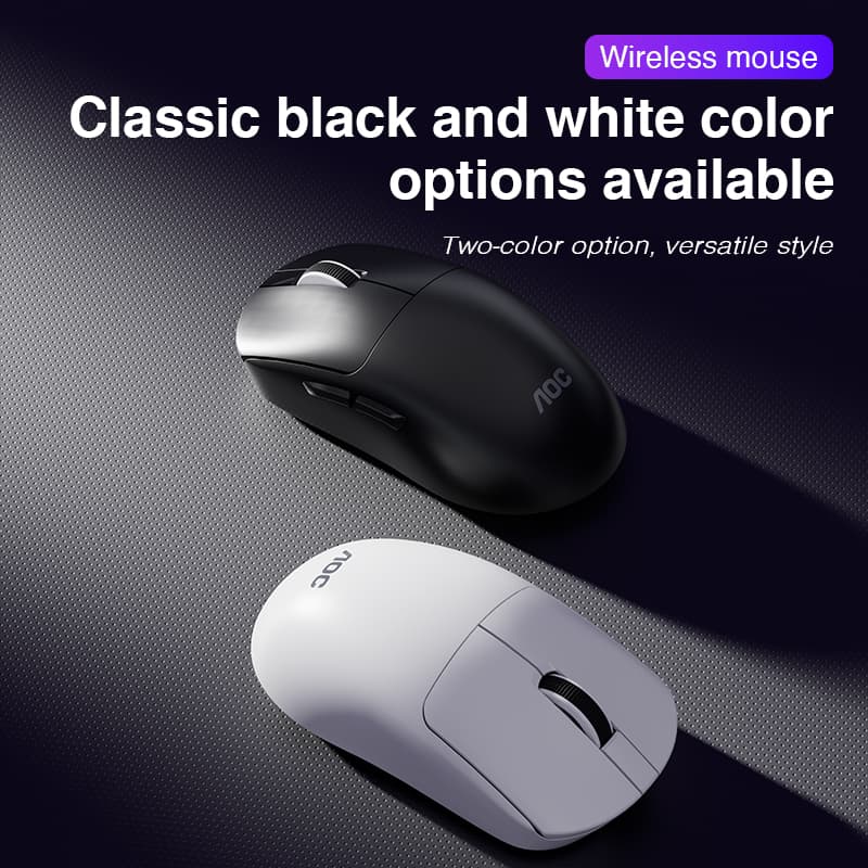 Mouse Sem Fio AOC MS225 2.4G com Receptor USB, Design Ergonômico e Curvo, Botões Laterais, Mouse Portátil para Notebook,