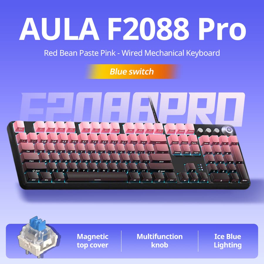 Teclado Mecânico com Fio AULA F2088pro, 108 teclas, retroiluminação RGB completa, teclado de escritório/desktop/laptop,