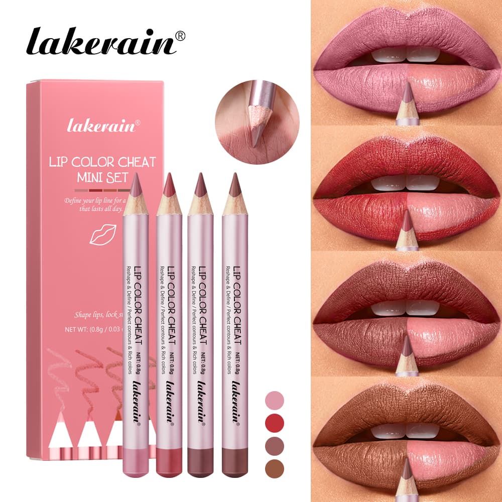 Conjunto De Delineador Labial De Madeira Fosca Lakerain De 4 Cores: Hidratante, Suave, De Longa Duração E Port