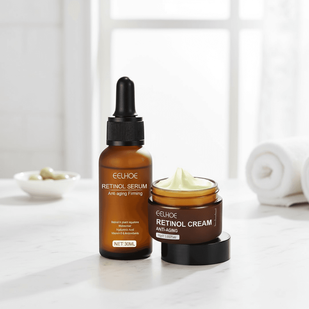  Coleção de Cremes Faciais EELHOE Retinol: Creme Antirrugas, Sérum Anti-idade, Clareamento e Hidratação da Pele