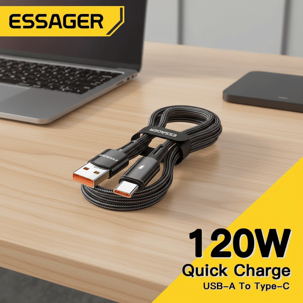  Essager Cabo Super Rápido 120W Tipo-C 6A Cabo USB Rápido Para Xiaomi 12Pro K50 Cabo de Carregamento Rápido 67W Para