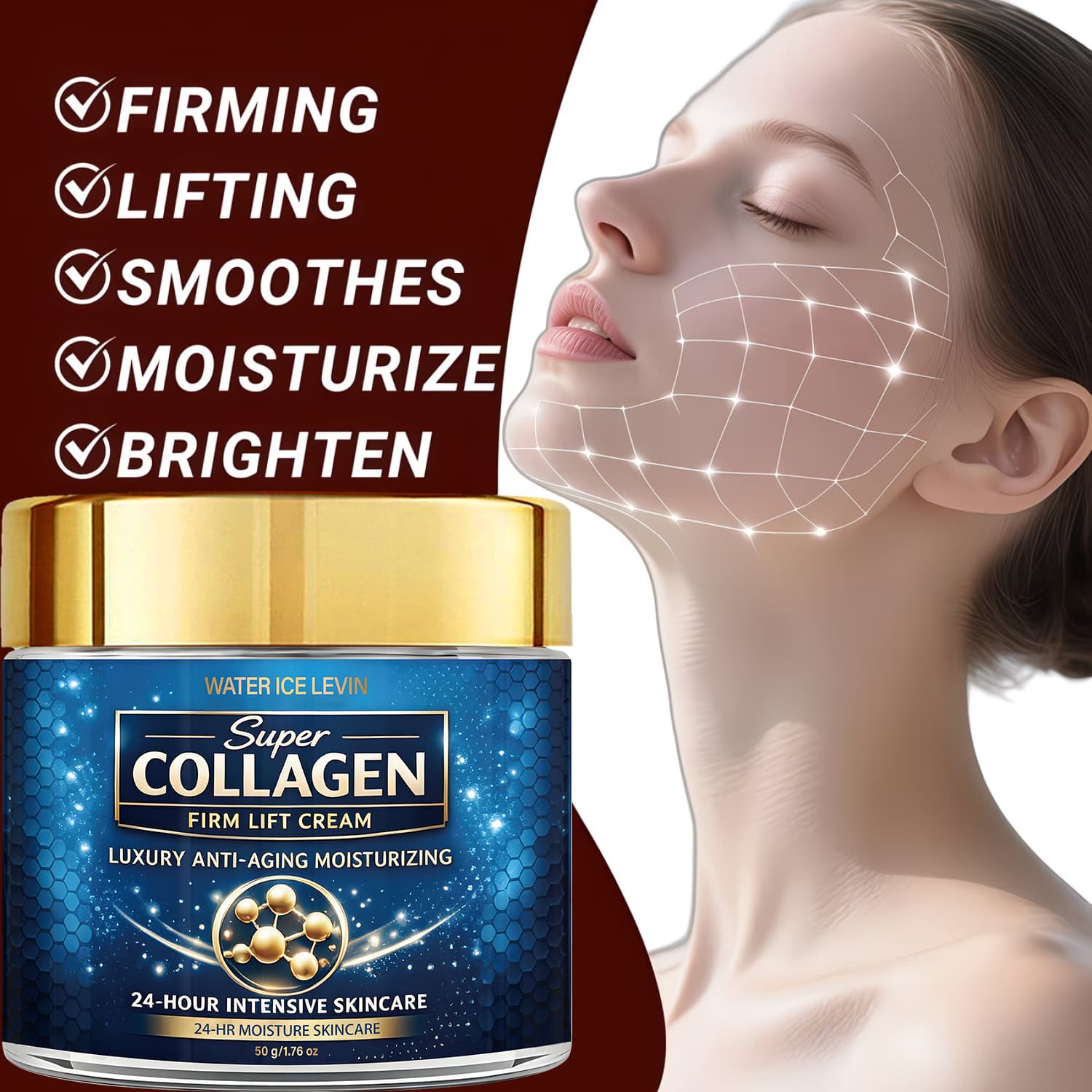 Creme Firmador Hidratante Anti-Idade com , 50g/1,76oz, Hidratação Intensiva 24h, Revitaliza e Suaviza Linhas Finas
