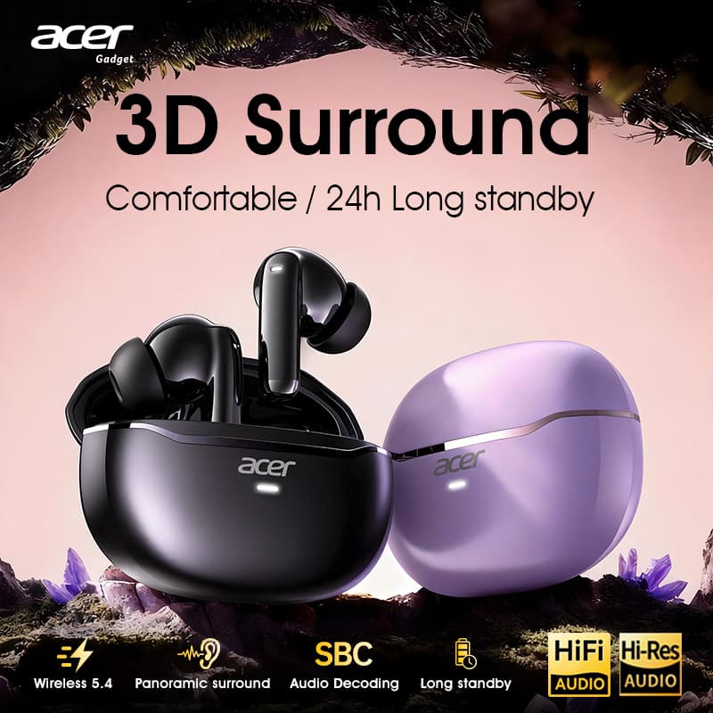 Acer OHR623 Fones De Ouvido Sem Fio Bluetooth Com Microfone Fone 4g Leves 24g Mini Estojo De Carregamento Tipo-C Rápido 