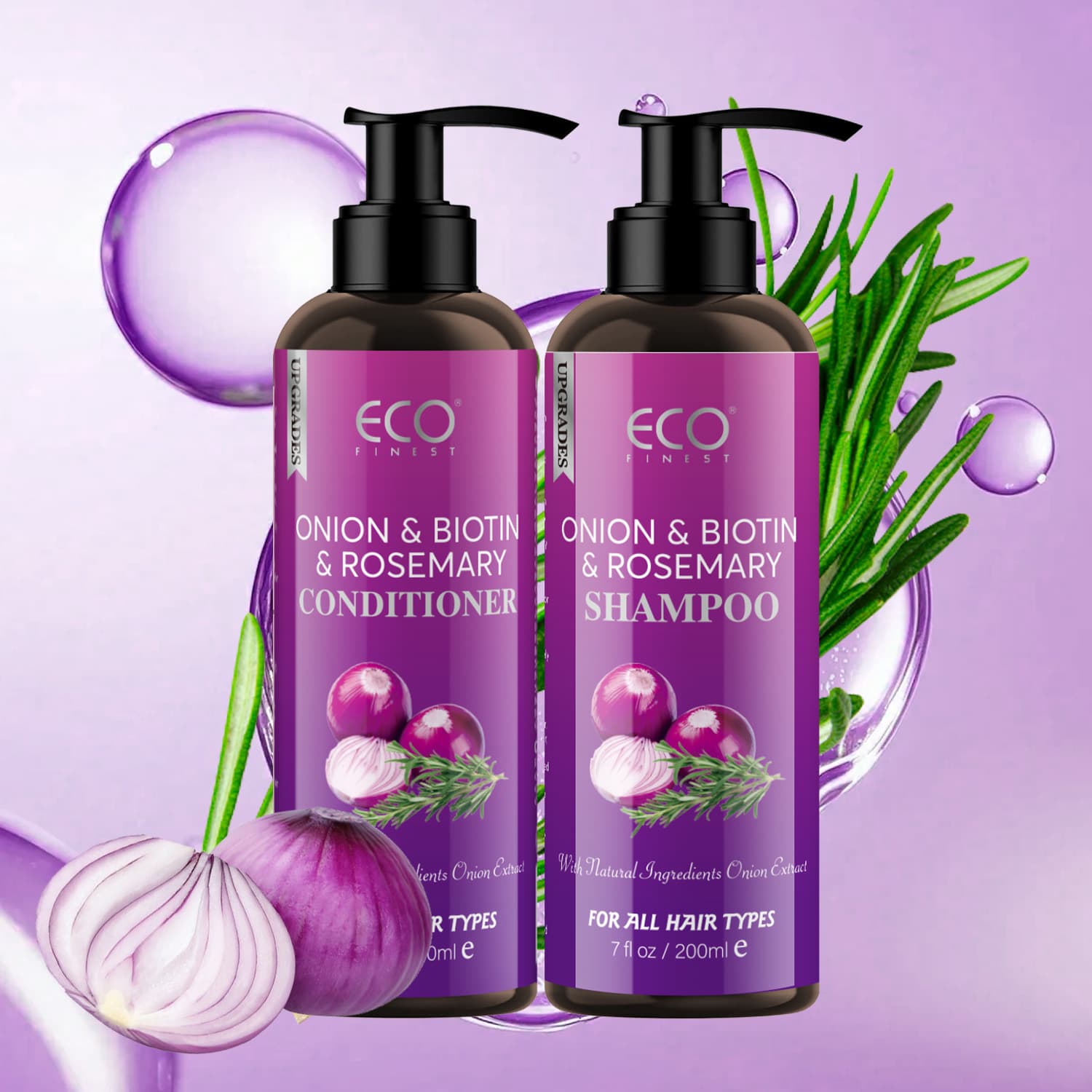  Conjunto de Tratamento de Shampoo e Condicionador de Biotina e Alecrim da Onion, Nutritivo e Hidratante, Proteção