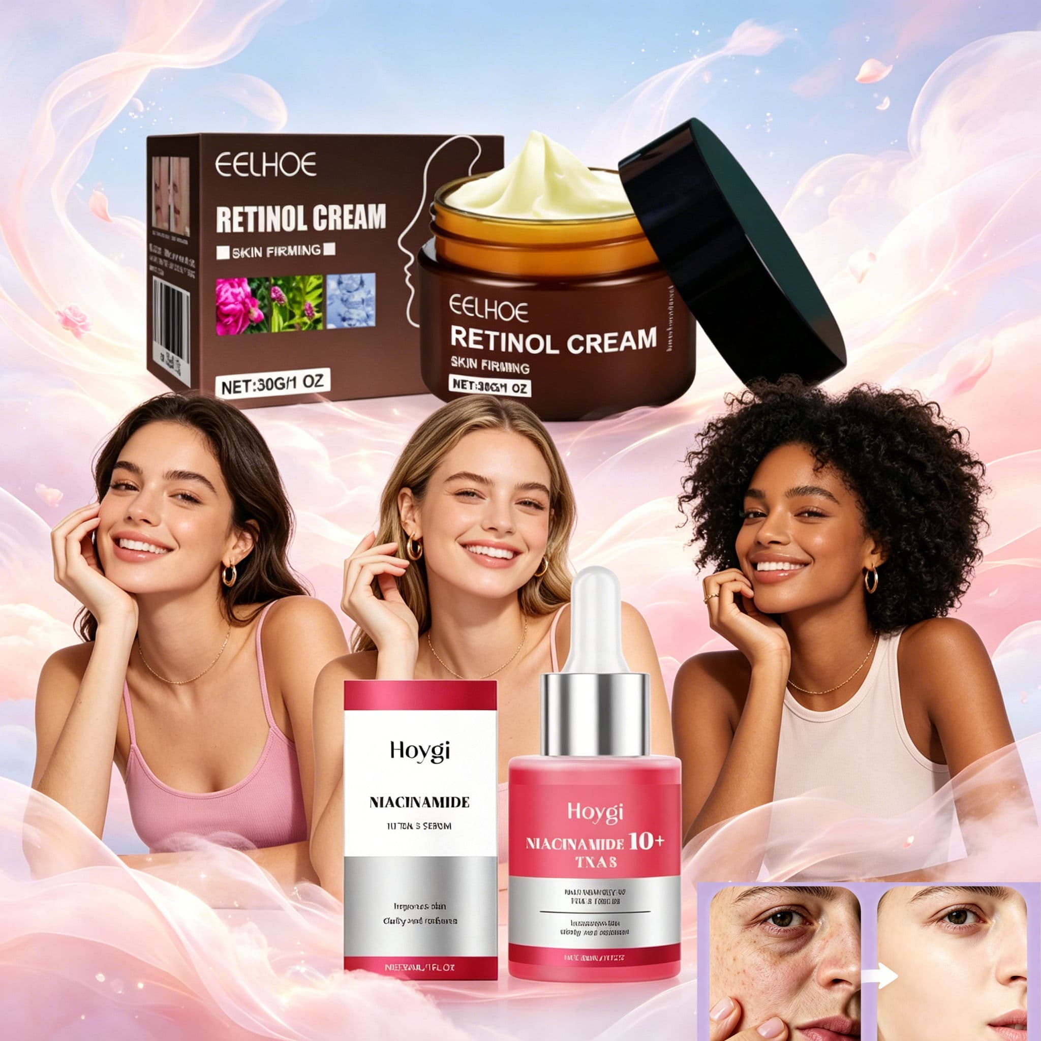 Anti-Idade, Iluminar, Firmeza: Creme de Retinol + de Niacinamida - Kit Facial Antissinais e Manchas