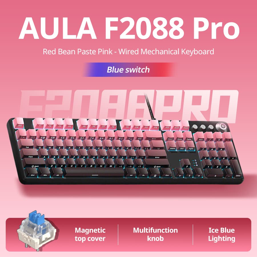 Teclado Mecânico com Fio AULA F2088pro com Design Degradê Gravado na Lateral, Teclado de Jogos de 108 Teclas para