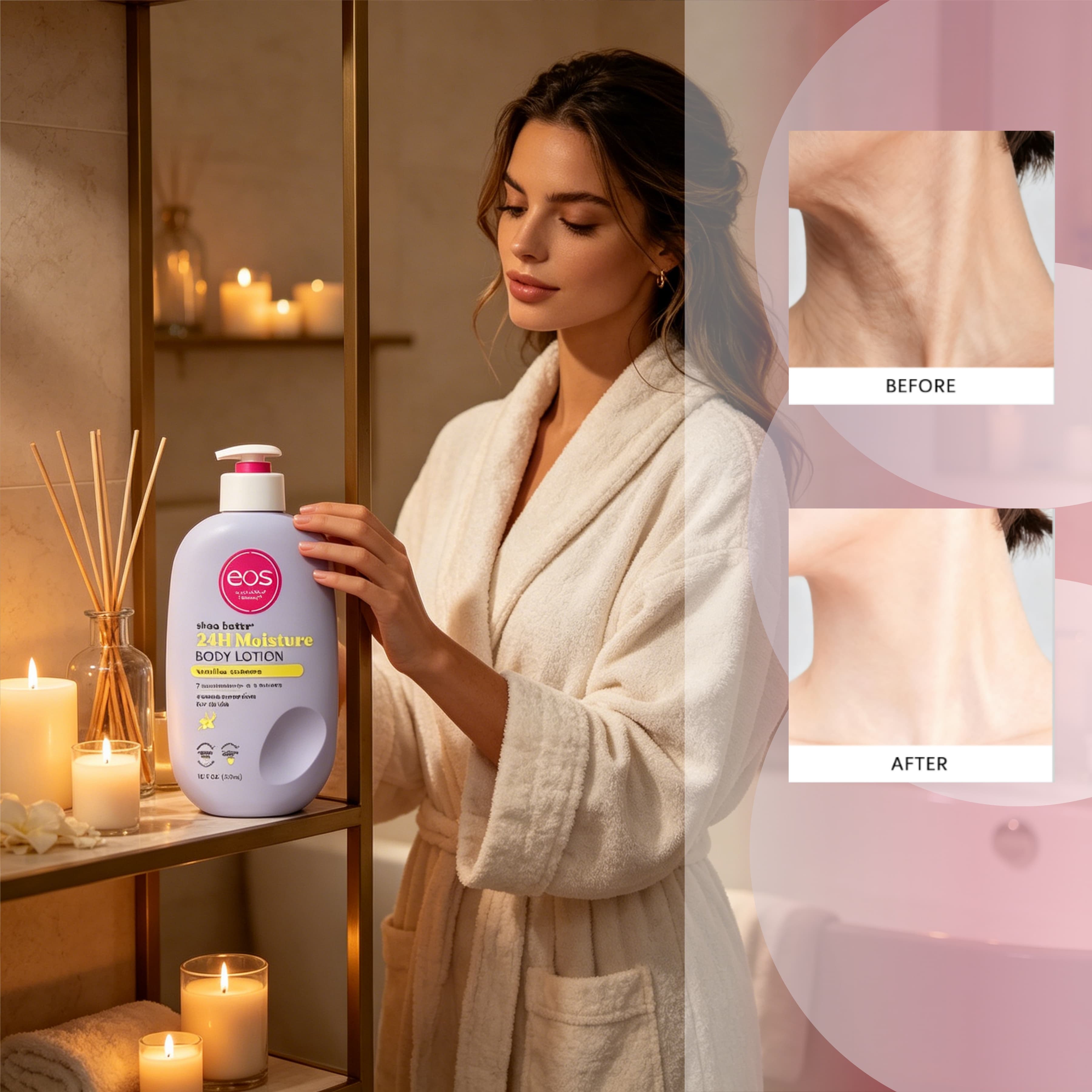 Eos Shea Better Baunilha Cashmere 24H Loção Corporal Hidratante | Creme Corporal Perfumado Hidratante Para Pele Seca,