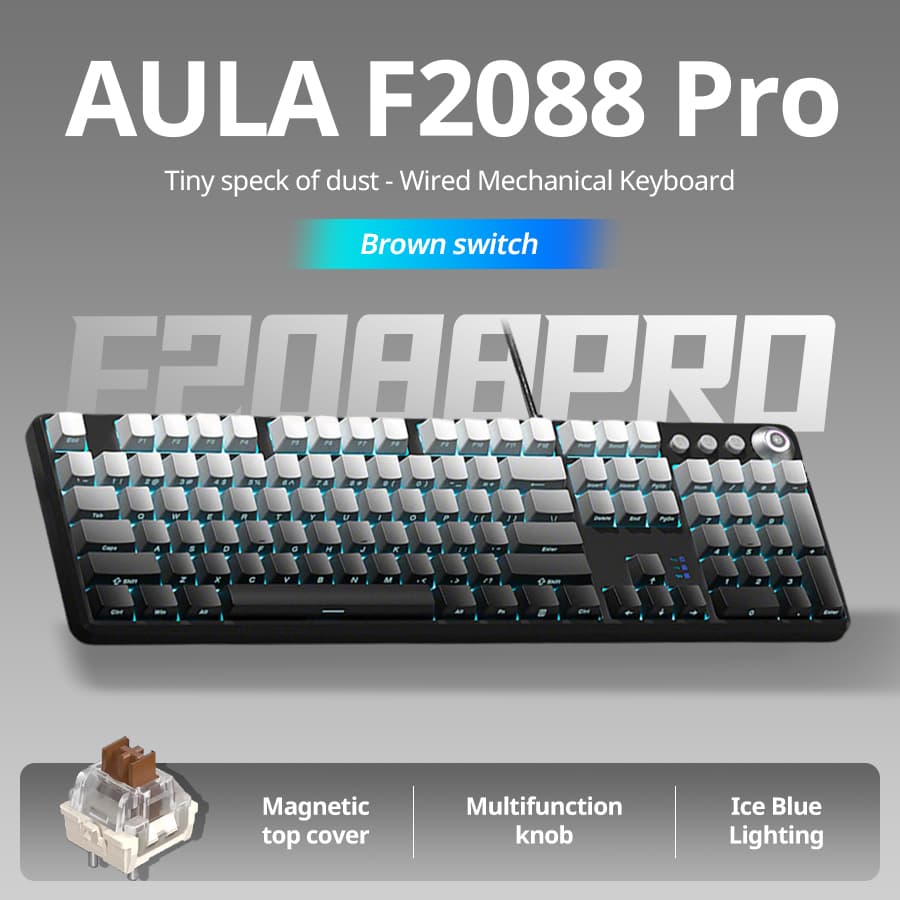 Teclado mecânico AULA F2088Pro, 108 teclas com impressão lateral em degradê, switches Brown – teclado para